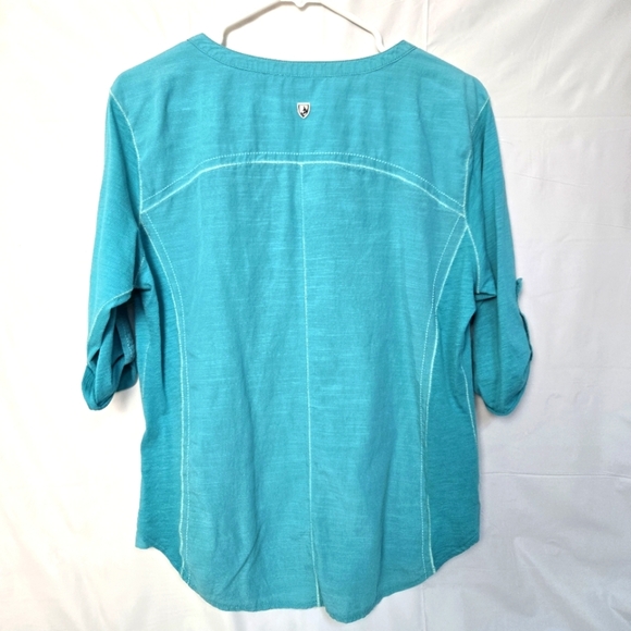 Kuhl Aqua Button-Up Women's Top Blouse Roll Tab 3/4 Sleeves Size L - Picture 4 of 9